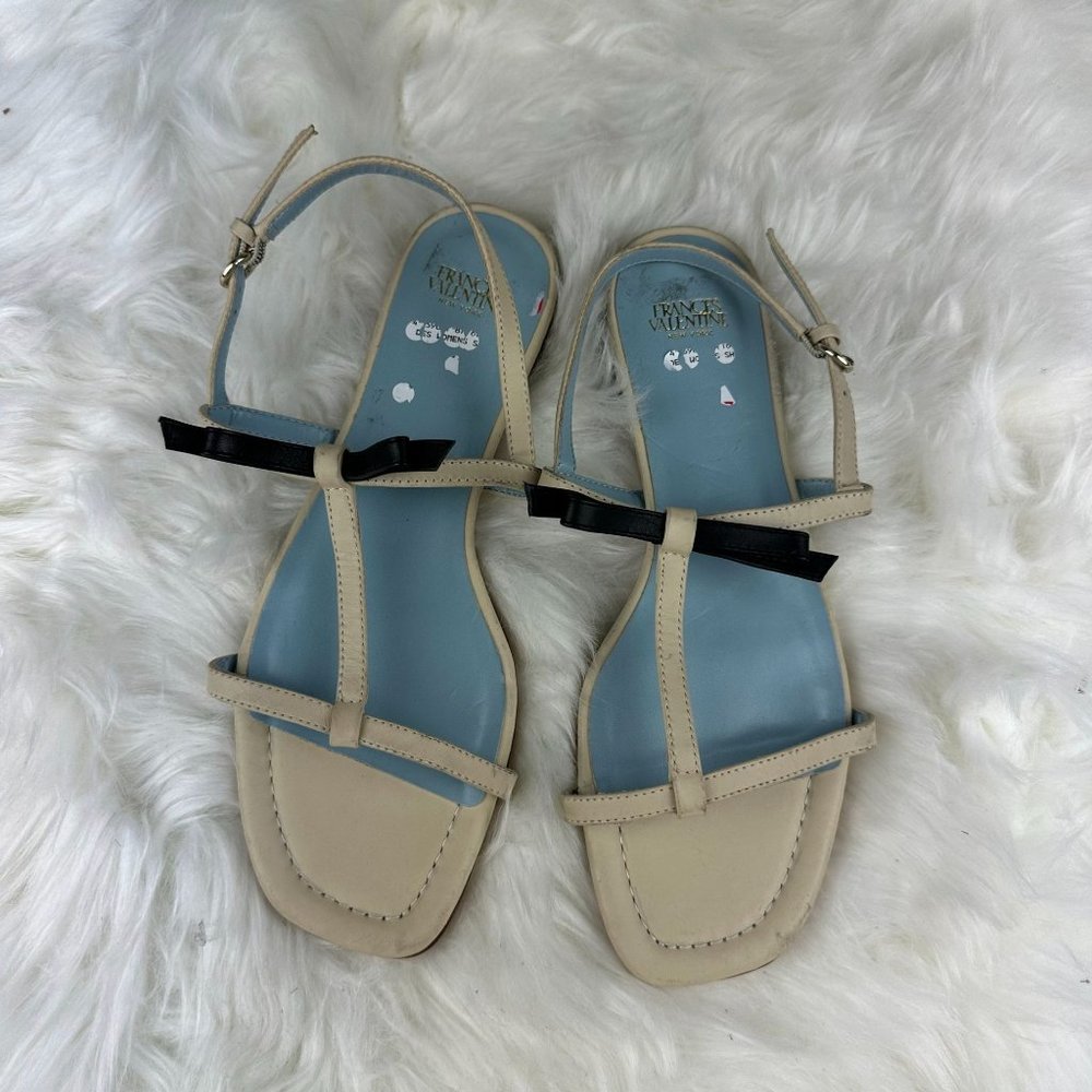 Frances Valentine T-Strap Bow Flats in Tan